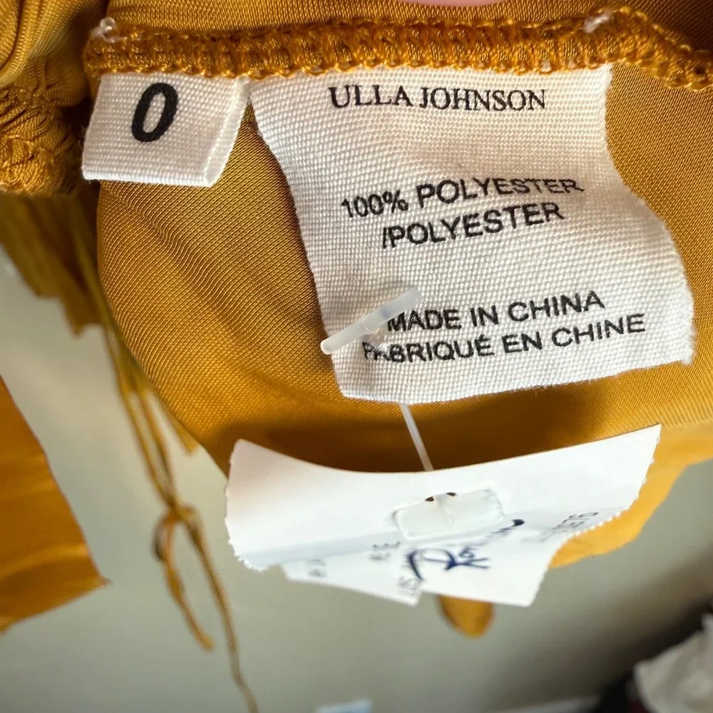 Ulla‎ Johnson Mirelle Plissé Satin Peplum Blouse Womens 0 Goldenrod Boho Ruched